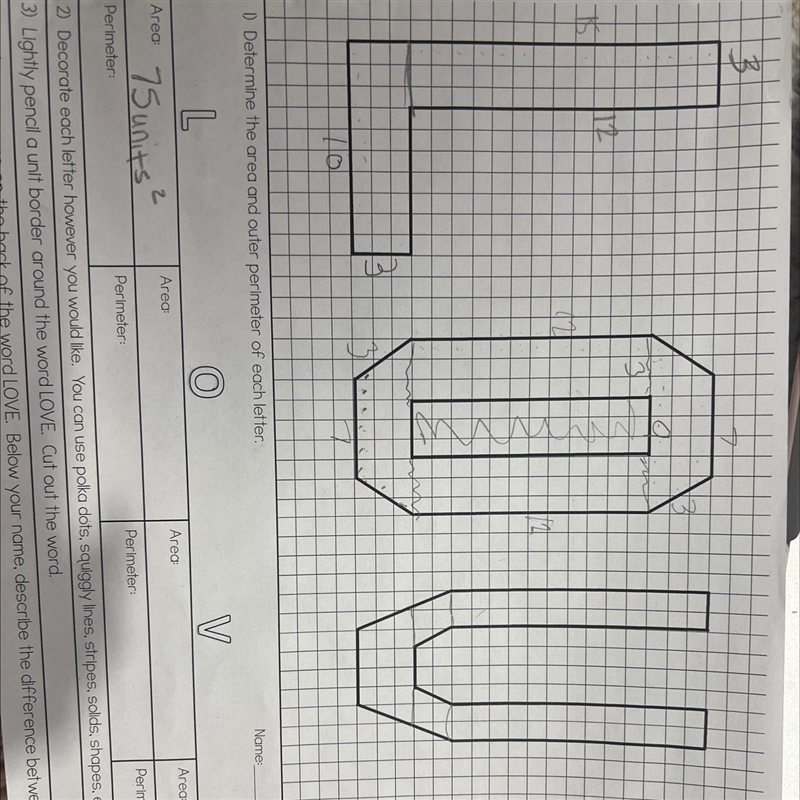 I need help with finding the area and perimeter of the letter o-example-1