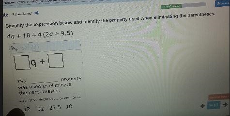 ate Fatuma Michele Simplify the expression below and identify the property used when-example-1