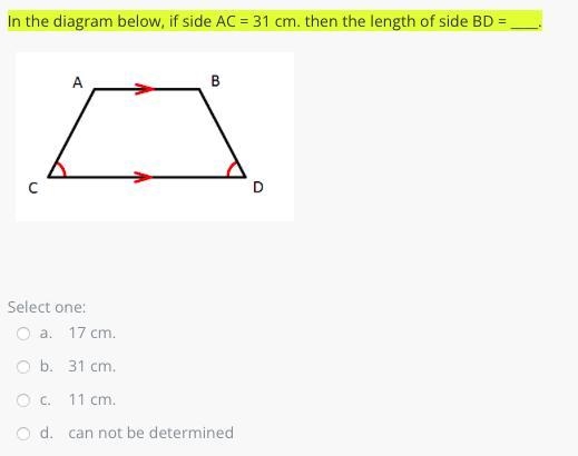 In the diagram below, if side AC = 31 cm. then the length of side BD = ____.-example-1