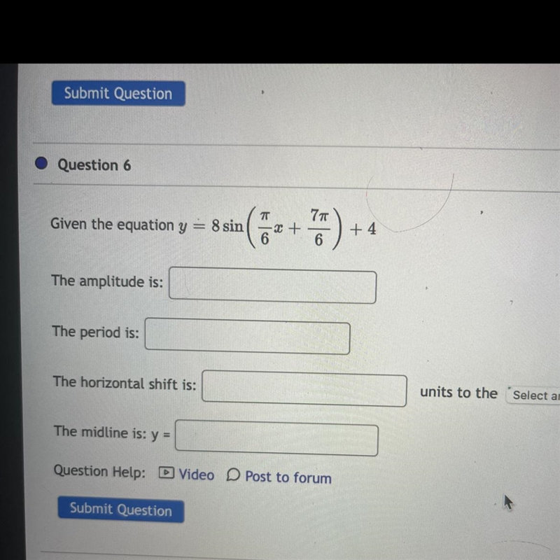 Given the equation y = 8sin(pi/6 * x + (7pi)/6) + 4-example-1