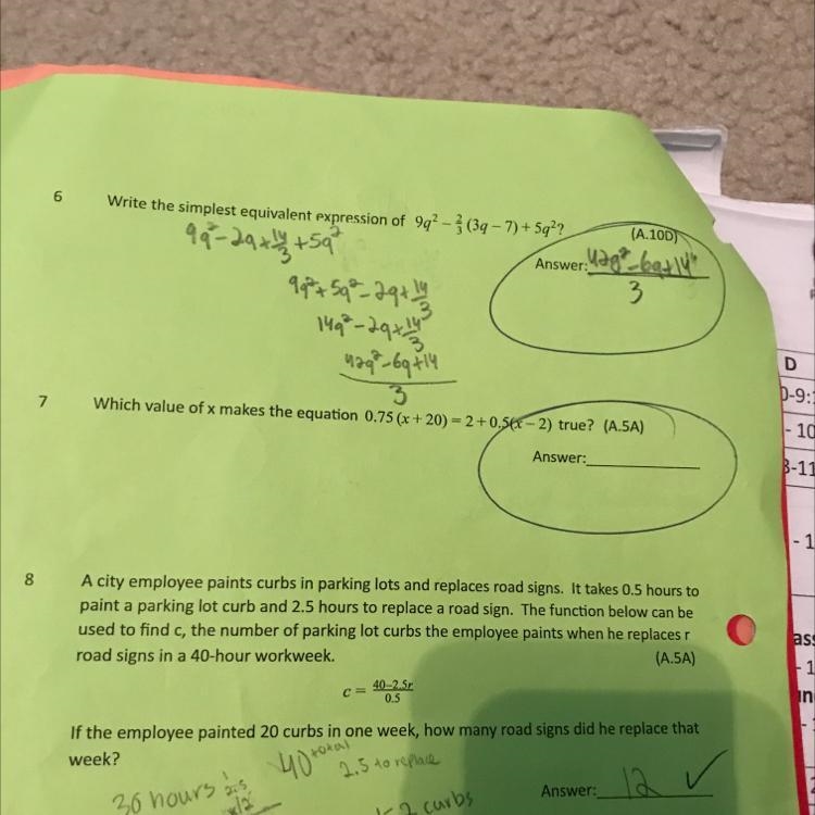 Please help me answer question 7 on my algebra 1 worksheet-example-1