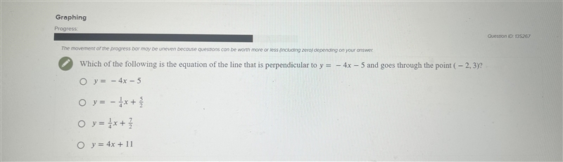 Which of the following is the equation of the line that is perpendicular to y = -4x-example-1