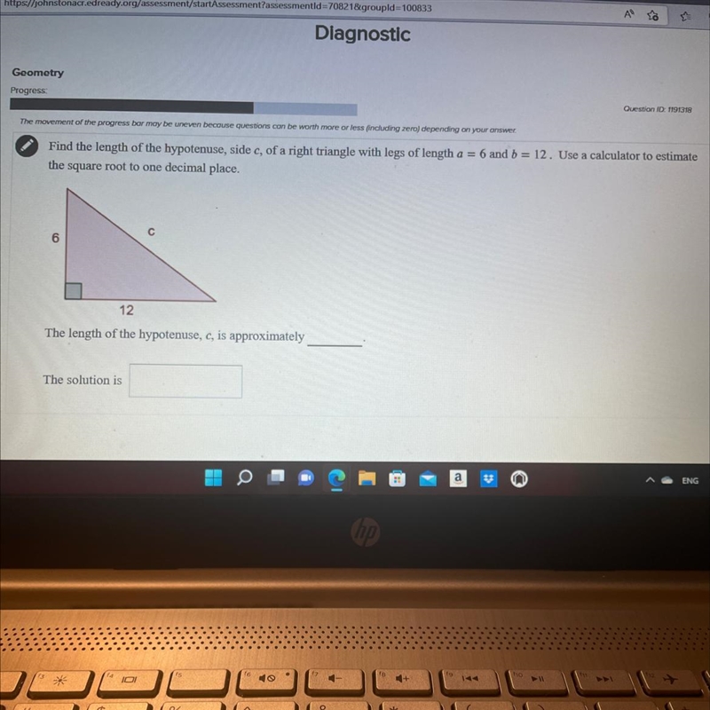 Find the length of the hypotenuse, side c, of a right triangle with legs of length-example-1