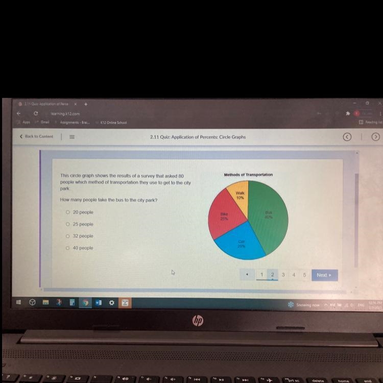 This circle graph shows the results of a survey that asked 80 people which method-example-1