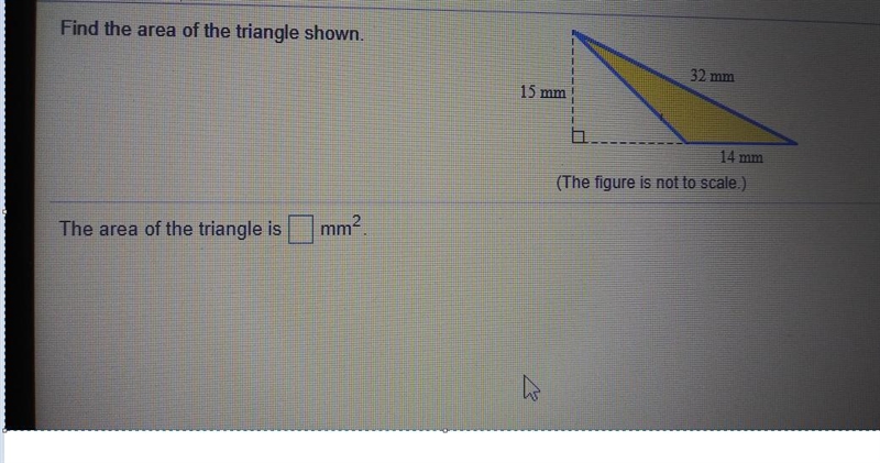 32 mm 15 mm 14 mm Find the area of the triangle shown?-example-1