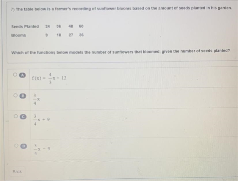 7) The table below is a farmer's recording of sunflower blooms based on the amount-example-1