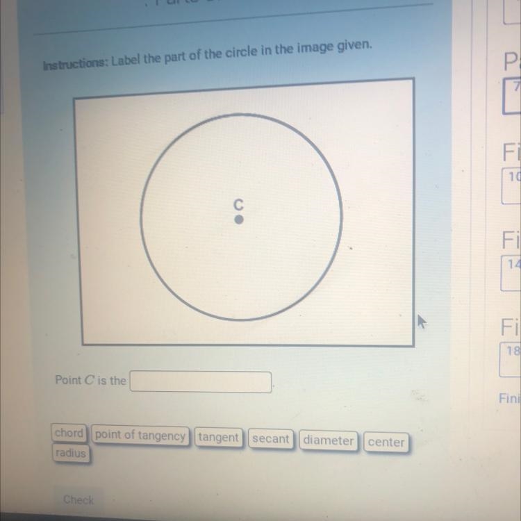 Label the part of the circle in the image given-example-1