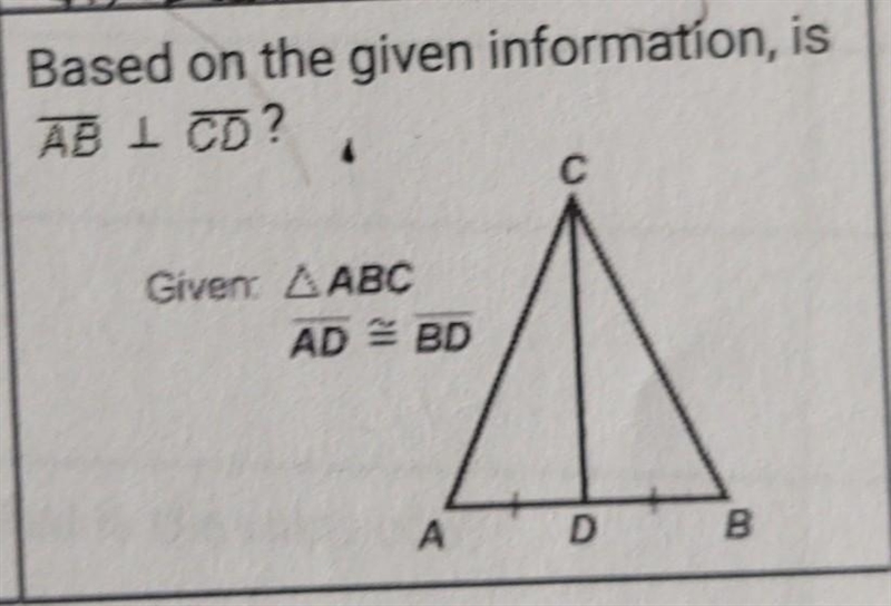 Can you use the perpendicular bisector theorem converse to determine if two segments-example-1