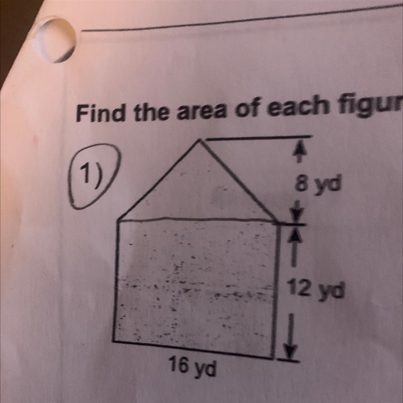 1) ** 16 yd A 8 yd 12 yd What is the area of the shape-example-1