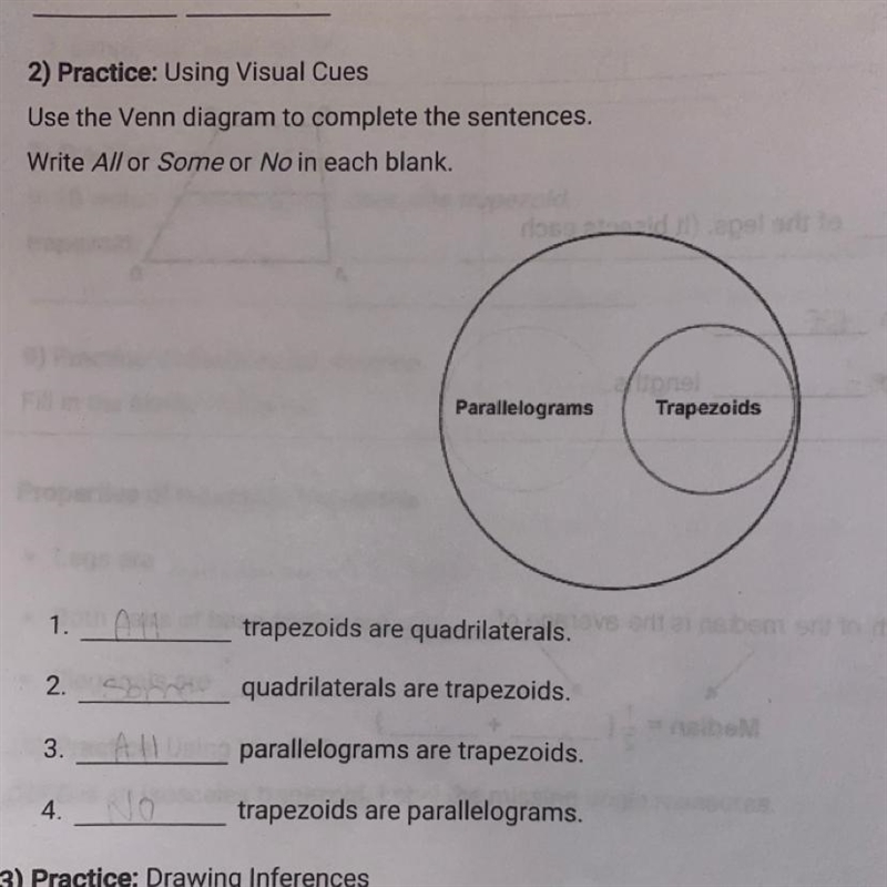 Use the Venn diagram to complete the sentences. Write All or Some or No in each blank-example-1