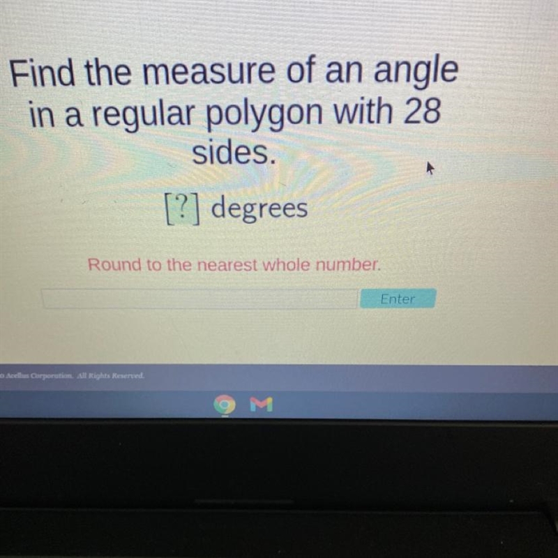 Find the measure of an angle in a regular polygon with 28 sides.-example-1