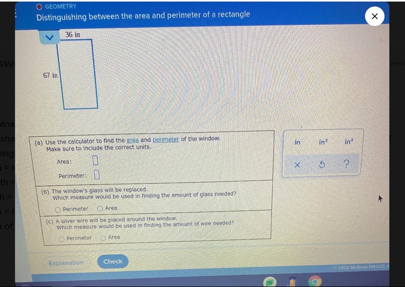 <36 in67 ininin?in'хХ3?(a) Use the calculator to find the area and perimeter of-example-2