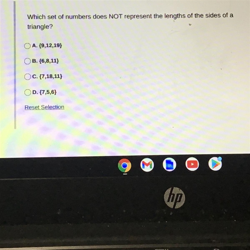 Which set of numbers does not represent the length of the sides of a triangle-example-1