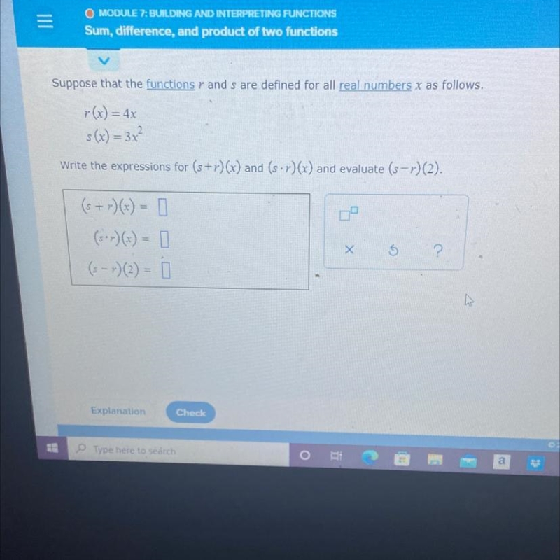 Suppose that the functions and s are defined for all real numbers x as follows r(x-example-1