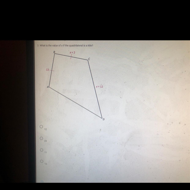 What is the value of X if the quadrilateral is a kite-example-1