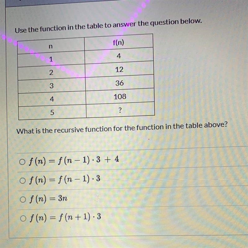 What is the recursive function for the function in the table above ?-example-1