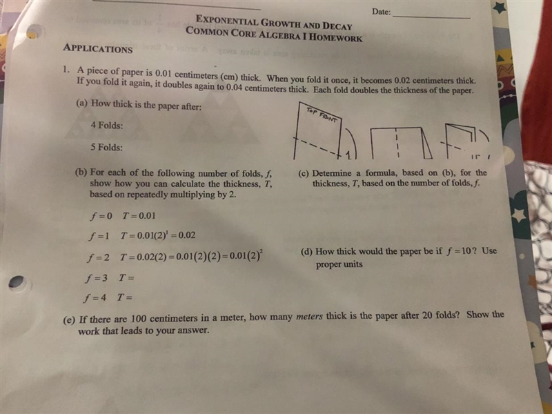 A piece of paper is 0.01 centimeters thick When you fold it once it becomes 0.02 cm-example-1