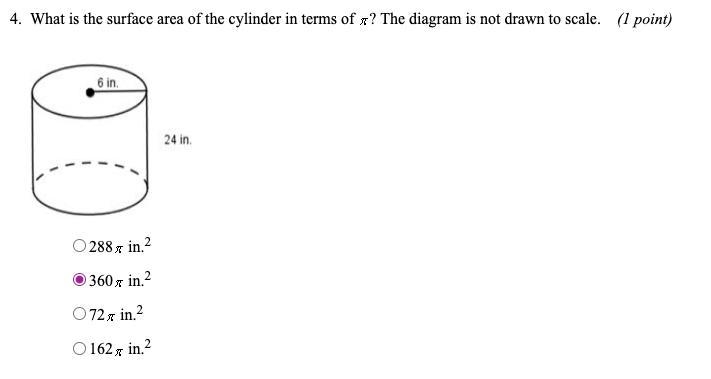 What is the surface area of the cylinder in terms of pi? The diagram is not drawn-example-1