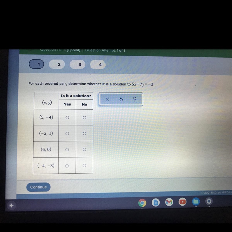 For each order paid determine whether it is a solution to 5x+7y=-3-example-1