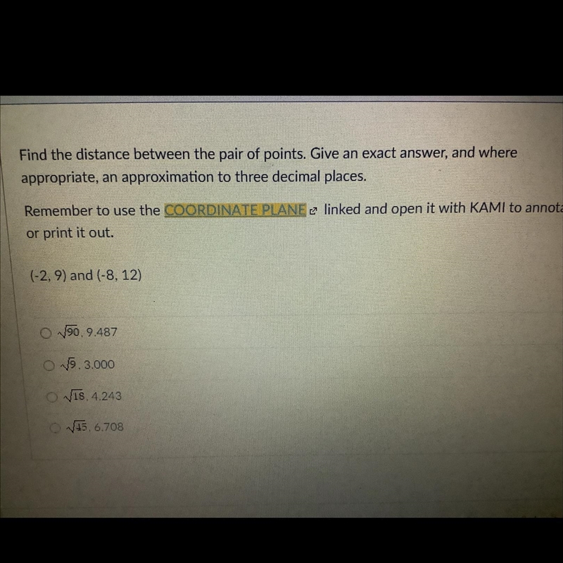 Find the distance between the pair of points. Give an exact answer, and where appropriate-example-1