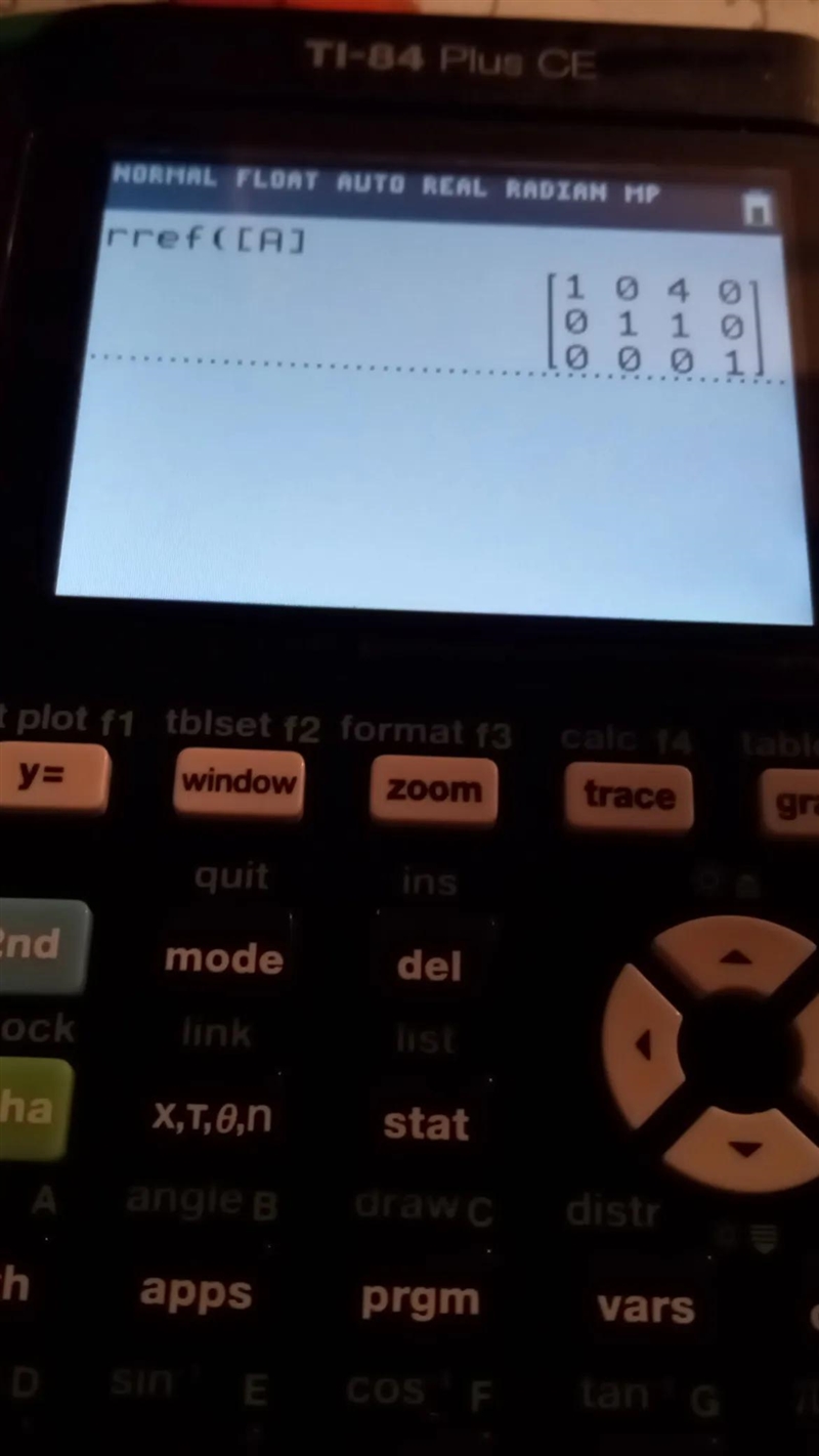 need help with this question. this is the rref \begin{gathered}1 \: 1.625 \: 5.625 \: 0 \\ 0 \: 1 \: \: 1 \: - .48 \\ 0 \: \: \: 0 \: \: \: 1\end-example-2