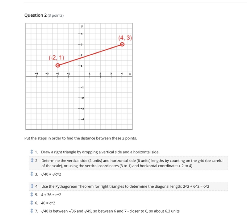 Put the steps in order to find the distance between these-example-1