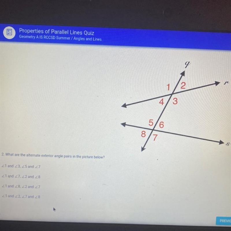 What are the alternate angle pairs in the picture below ?-example-1