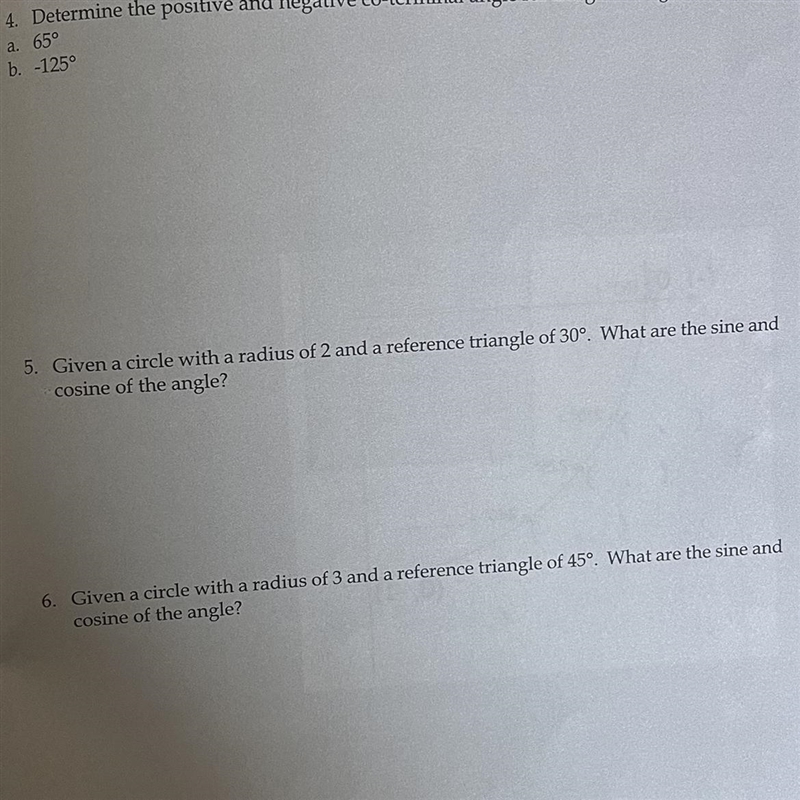 5. Given a circle with a radius of 2 and a reference triangle of 30°. What are the-example-1