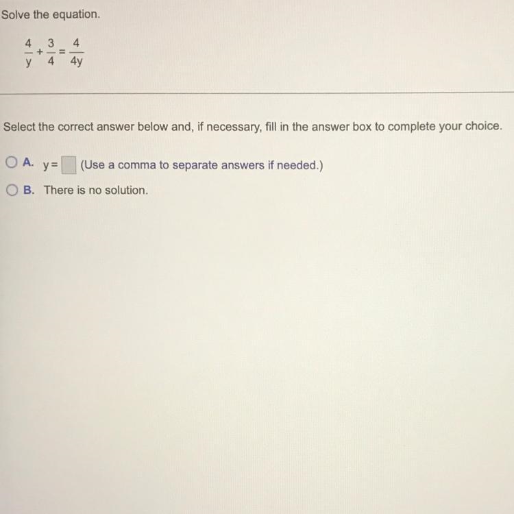 Solve the equation. Select the correct answer below, and, if necessary, fill in the-example-1