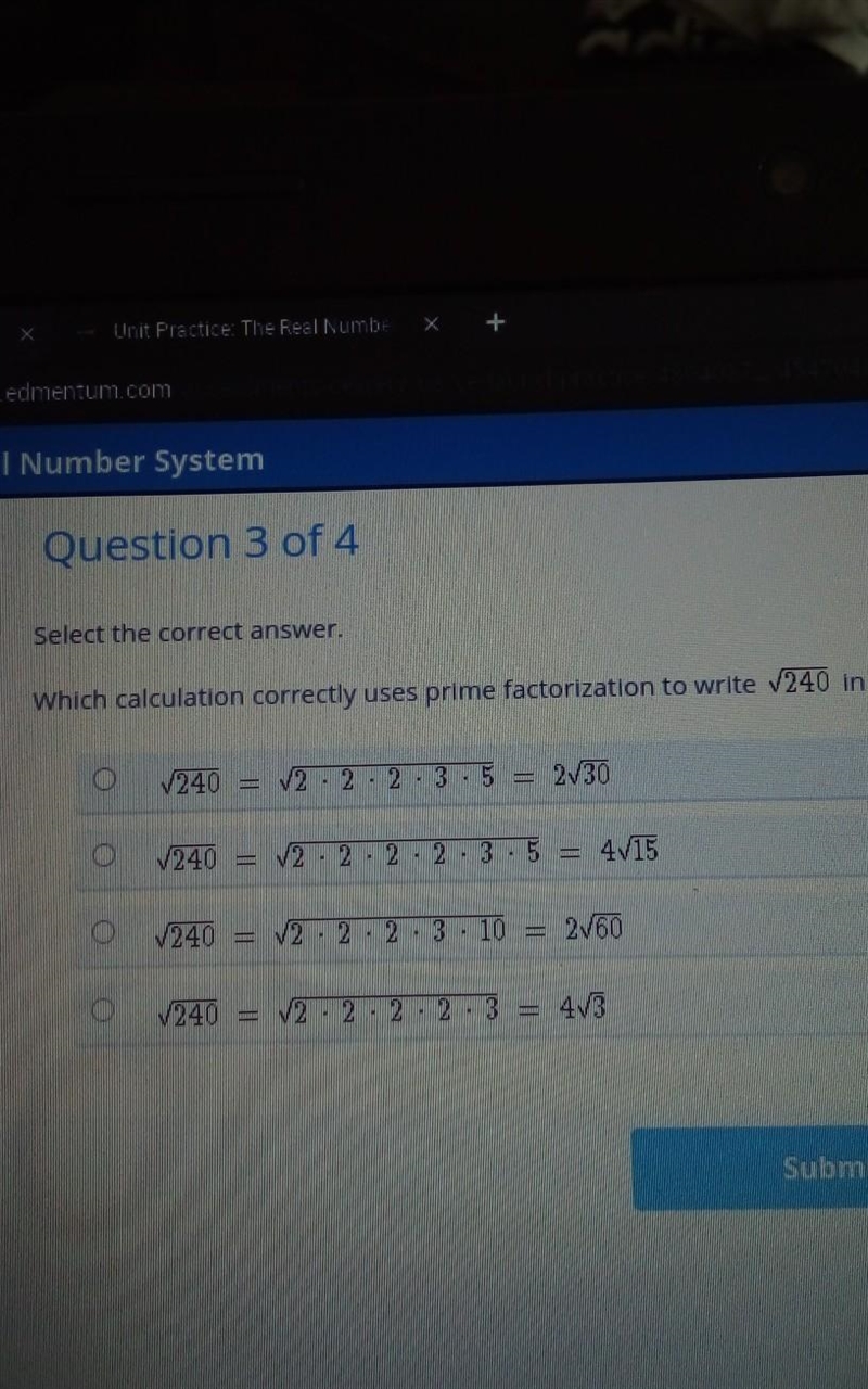 Which calculation correctly uses prime factorization to write √240 in simplest form-example-1