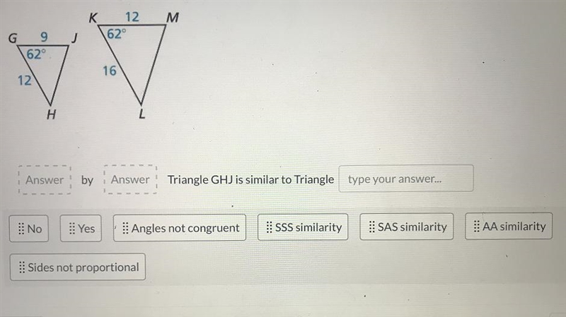 MK 12629162°16V12HAnswerbyAnswerTriangle GH) is similar to Triangle type your answer-example-1