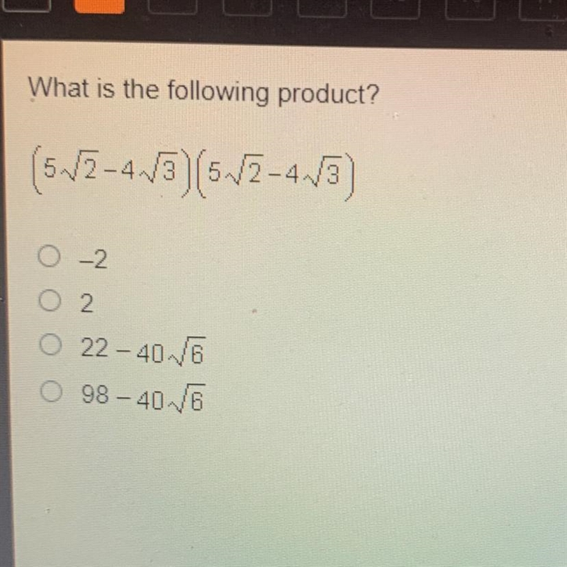 What is the following product? (5sqrt12-4sqrt3) (5sqrt12-4sqrt3)-example-1