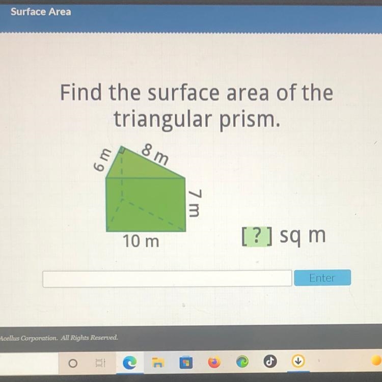 Find the surface area of the triangular prism. 6 m 8 m 7 m 10 m [?] sqm-example-1