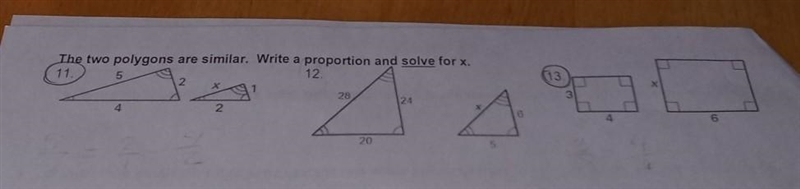 The two polygons are similar. Write a proportion and solve for x. I just need help-example-1