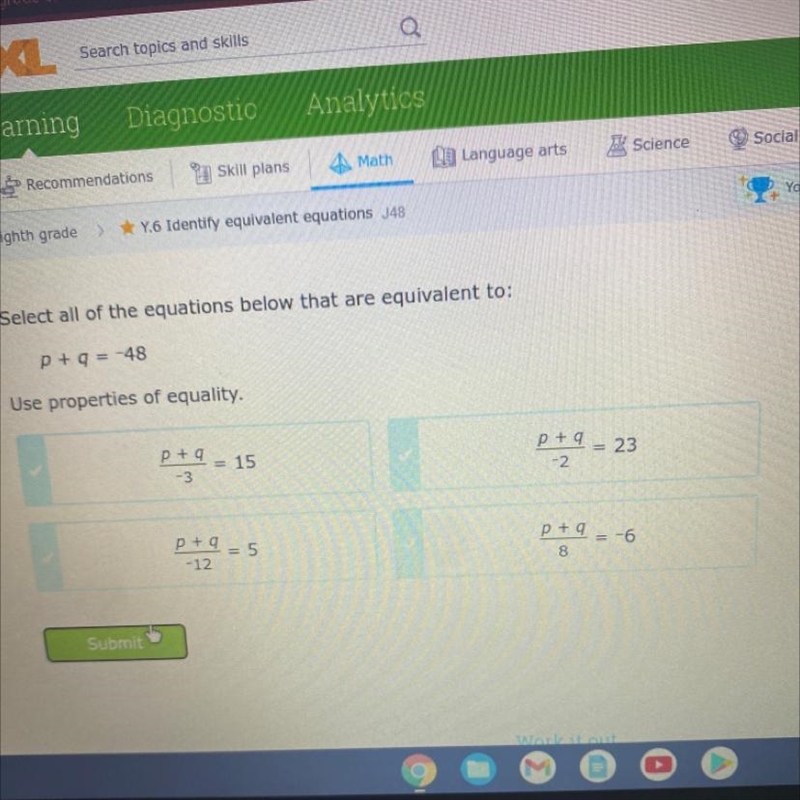 Select all of the equations below that are equivalent to p + q = -48-example-1