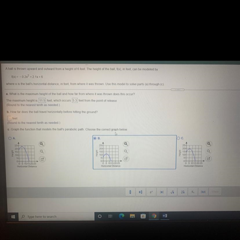 I need help finding how far the ball travels horizontally before hitting the ground-example-1