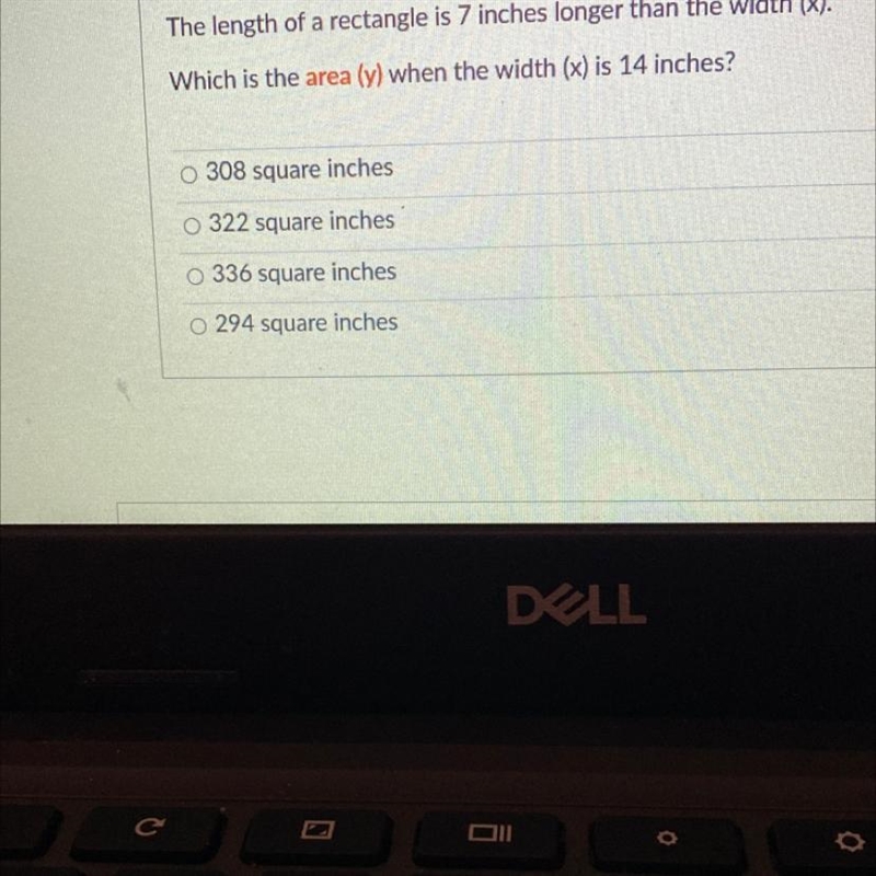 The length of a rectangle is 7 inches longer than the width (x).Which is the area-example-1