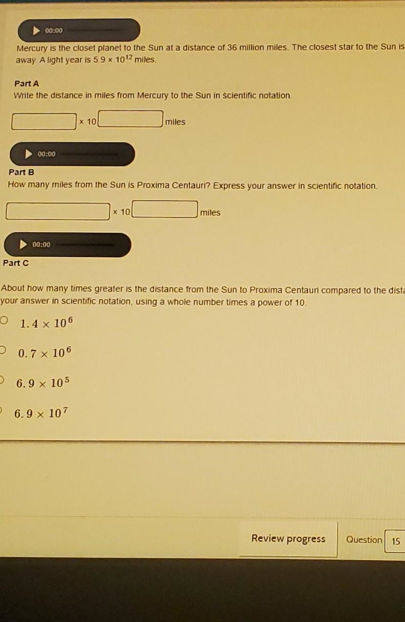 What the distance in miles from mercury to the sun in scientific notation.-example-1