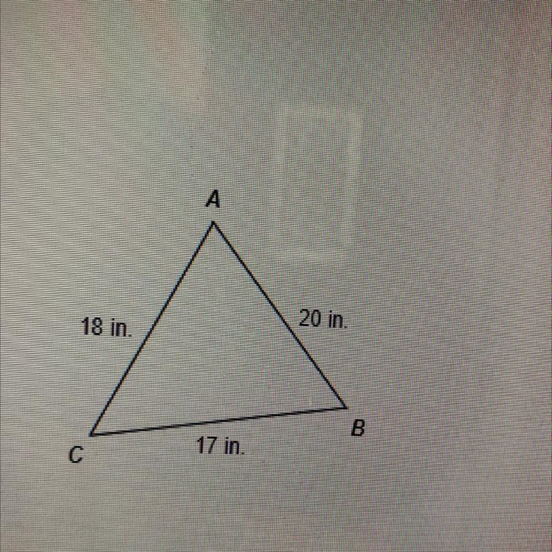 one of the triangles you cut out is shown below. List the angles of ABC in order from-example-1