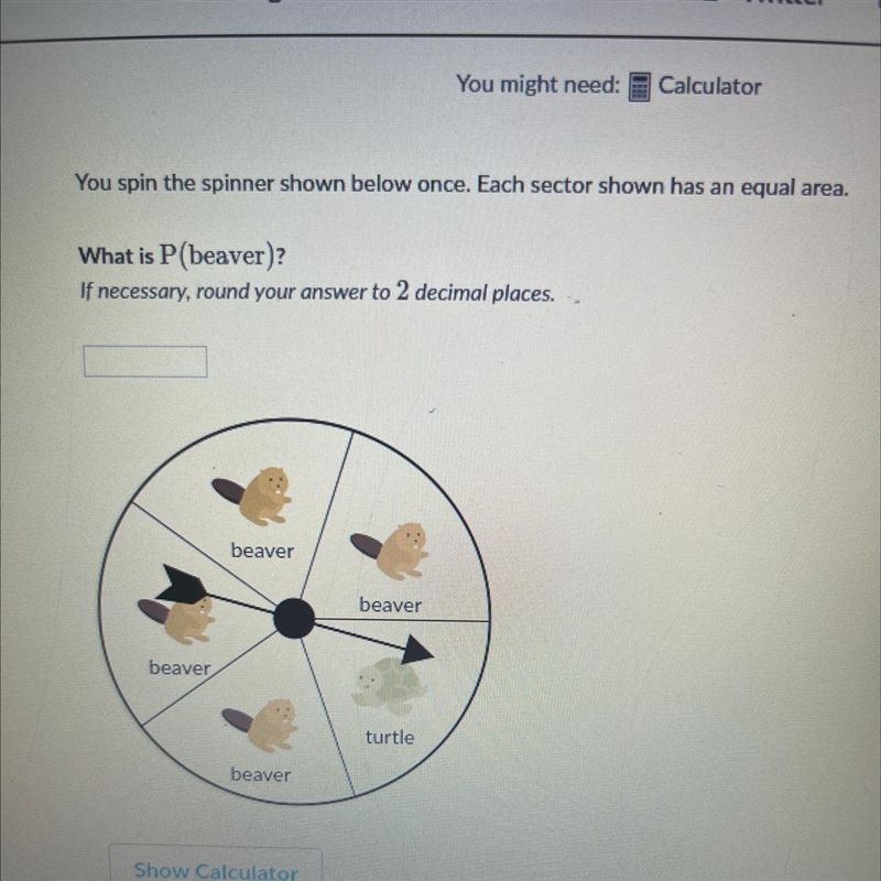 You spin the spinner shown below once. Each sector shown has an equal area.-example-1