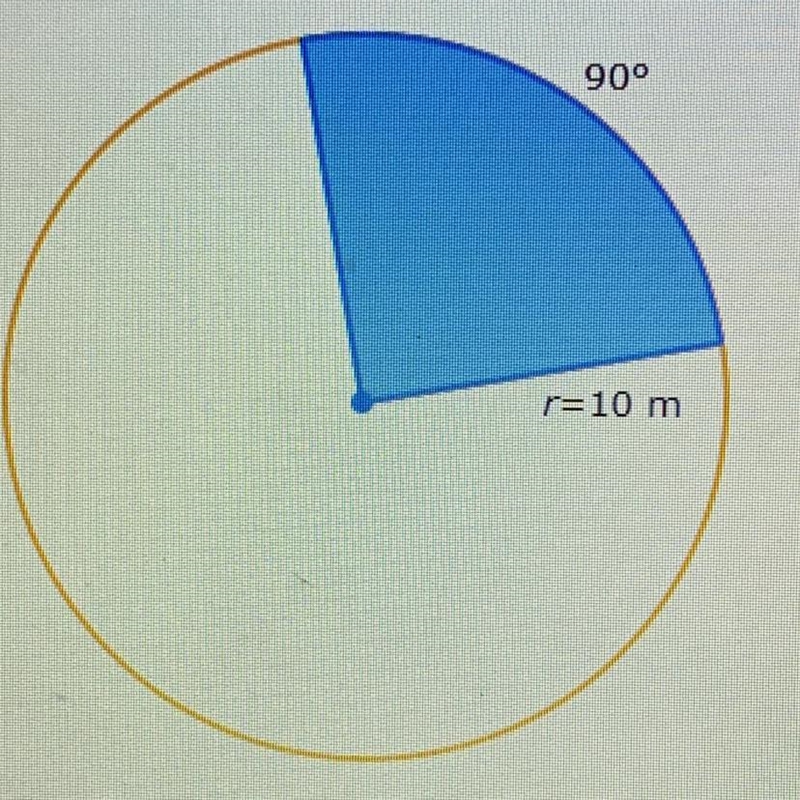 The radius of a circle is 10 meters. What is the area of a sector bounded by a 90 degree-example-1