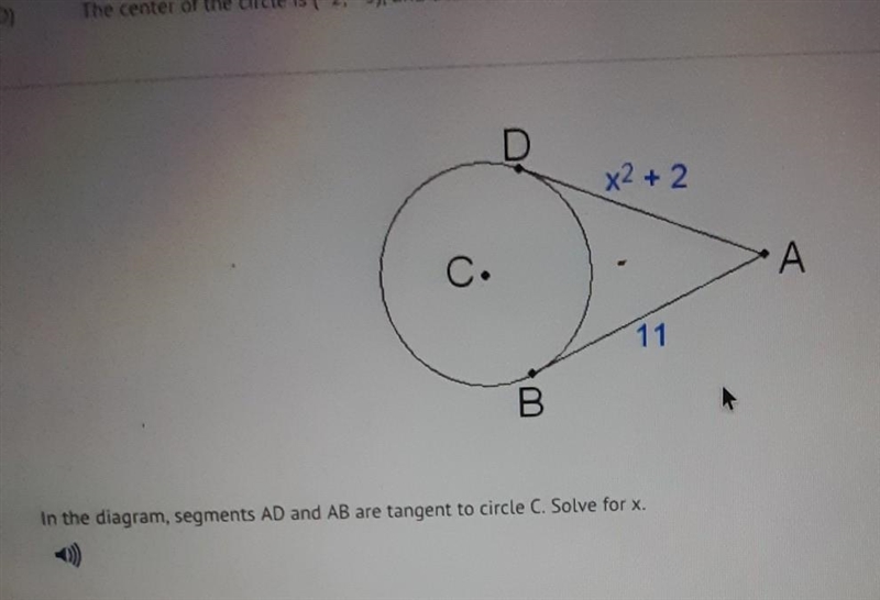 In the diagram segment AD and AB are tangent to circle C solve for x-example-1