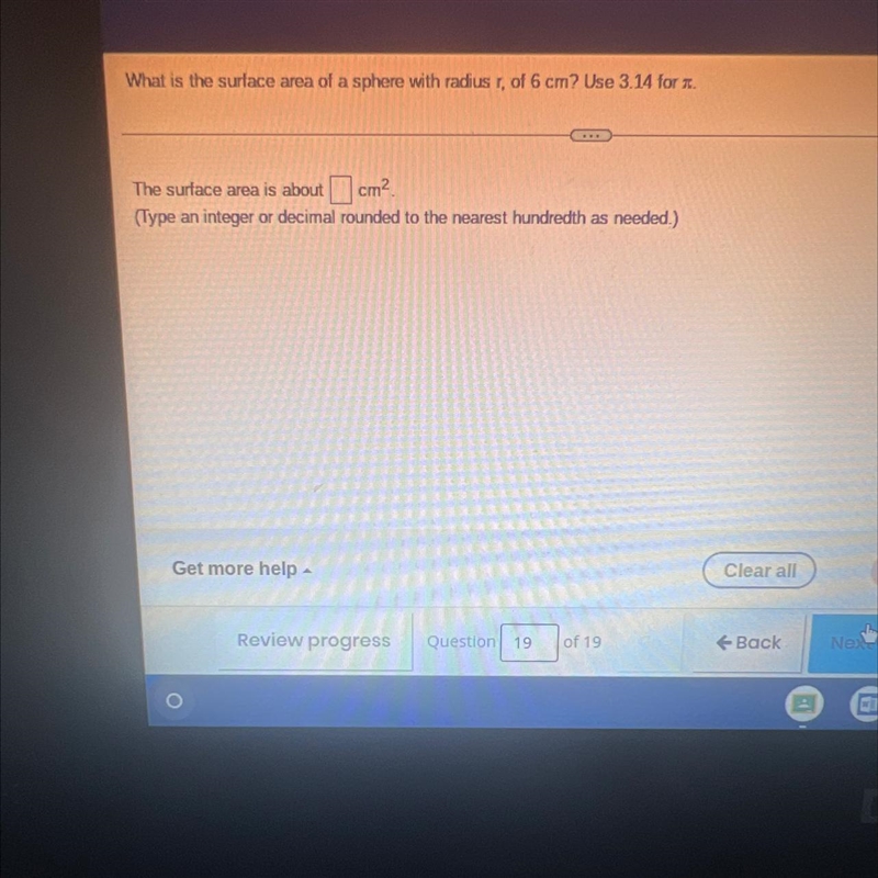 What is the surface area of a sphere with radius r of 6 cm?-example-1