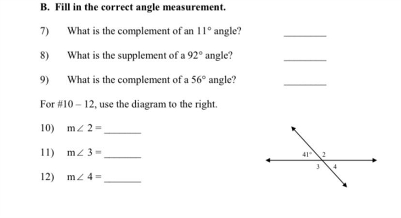 For #10 – 12, use the diagram to the right. 10) m 2 = 11) m2 3 = 419 2 3 4 12) m2 4=-example-1