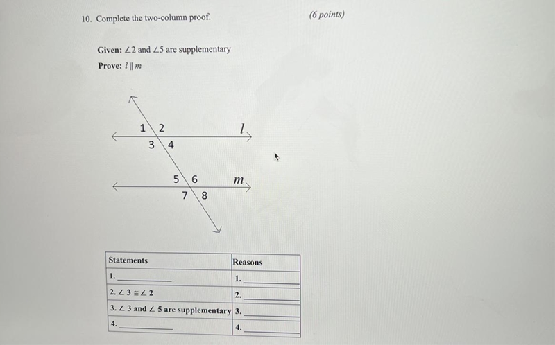 Complete the two-column proof. (6 points) Given: 42 and L5 are supplementary Prove-example-1