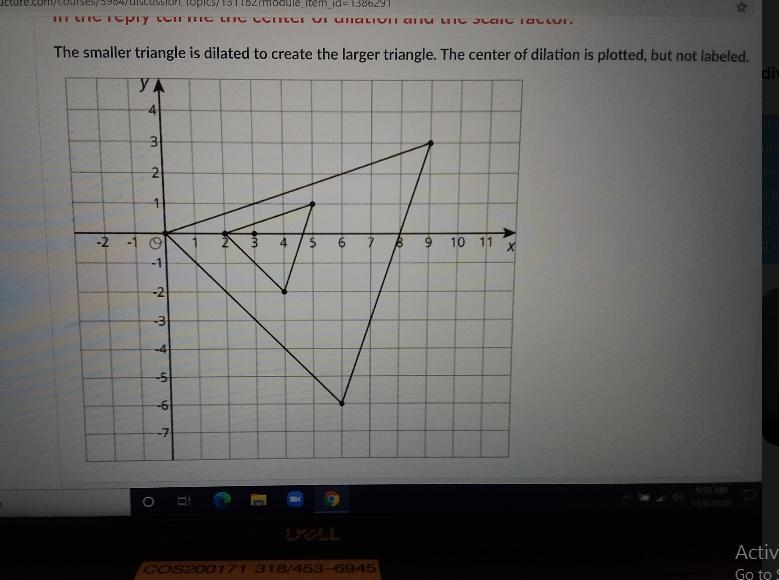 Describe the dilation. And what is the center of dilation and the scale factor?-example-1