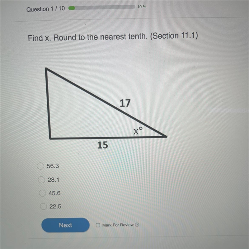 Find x. Round to the nearest tenth.-example-1