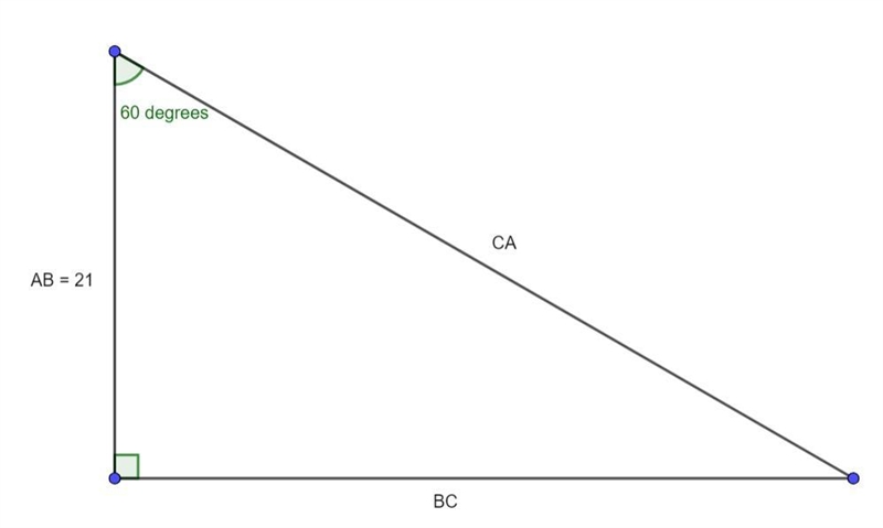 Identify the side lengths of the following triangle.A. 21, 21, 29.70B. 21, 36.36, 42c-example-1