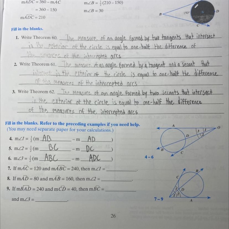 Please help with 7-9 they are related to the same circle-example-1