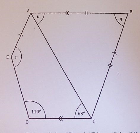 In the daigram AB ia parallel to CD, and AE is parallel to BC. AB=AC, angle ACD=68° and-example-1